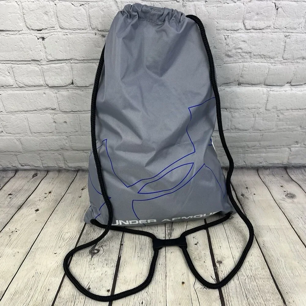 Under Armour UA Drawstring Backpack Blue Gray Sack Gym Bag Sports Workout